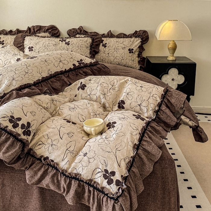 91家纺网 家纺一手货源 找家纺 赛琳 2026新款复古风亚麻原麻花边四件套（有买家秀） 写意