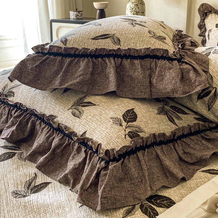 91家纺网 家纺一手货源 找家纺 赛琳 2026新款复古风亚麻原麻花边四件套（有买家秀） 叶影