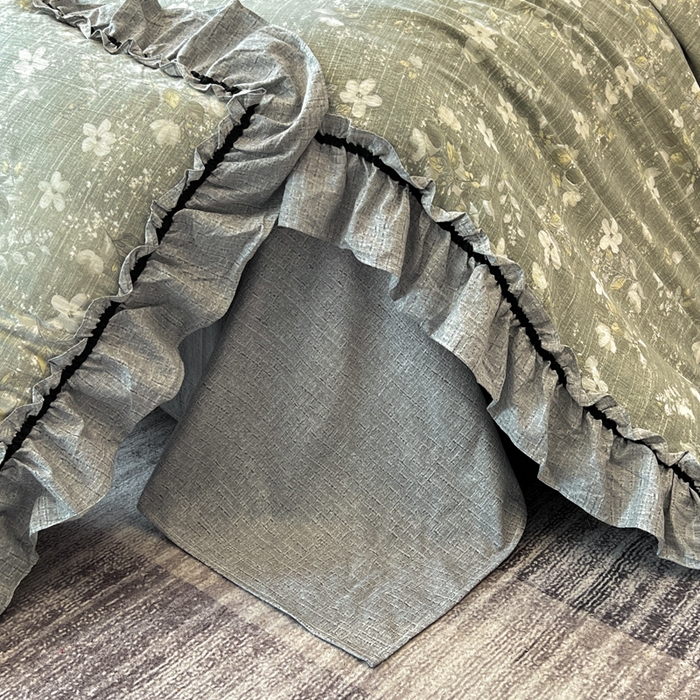 91家纺网 家纺一手货源 找家纺 赛琳 2026新款复古风亚麻原麻花边四件套（有买家秀） 幽兰拂晓