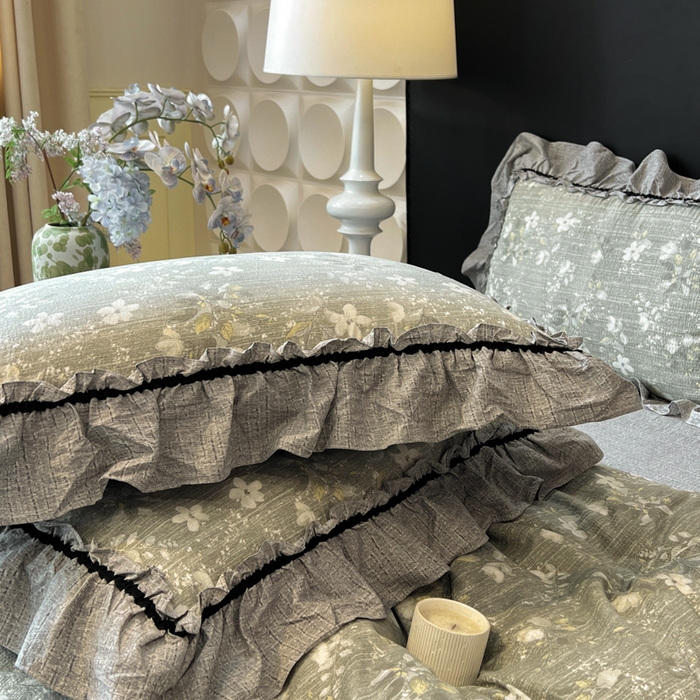 91家纺网 家纺一手货源 找家纺 赛琳 2026新款复古风亚麻原麻花边四件套（有买家秀） 幽兰拂晓