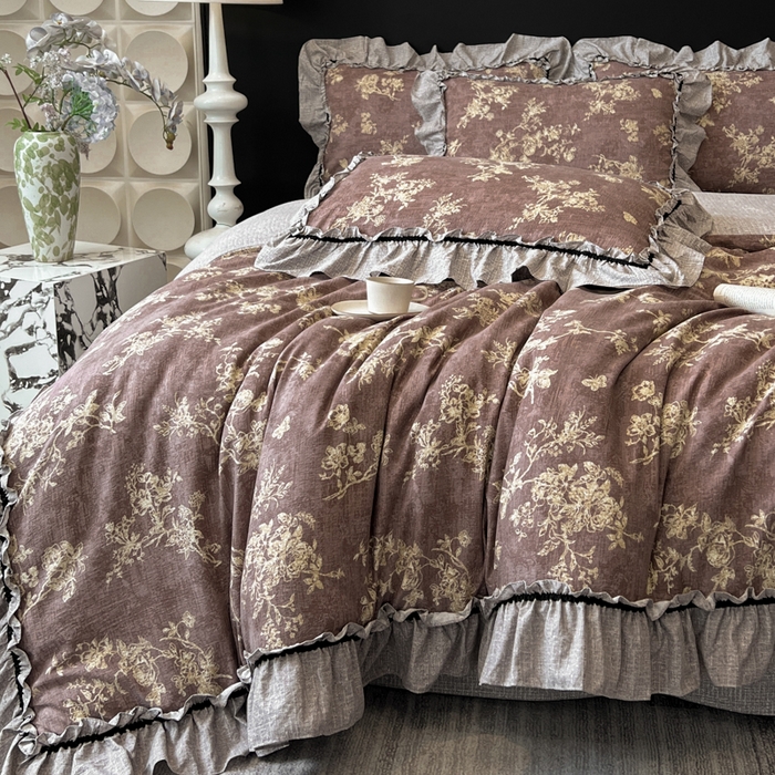 91家纺网 家纺一手货源 找家纺 赛琳 2026新款复古风亚麻原麻花边四件套（有买家秀） 月华绣影