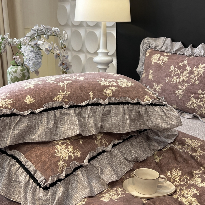 91家纺网 家纺一手货源 找家纺 赛琳 2026新款复古风亚麻原麻花边四件套（有买家秀） 月华绣影