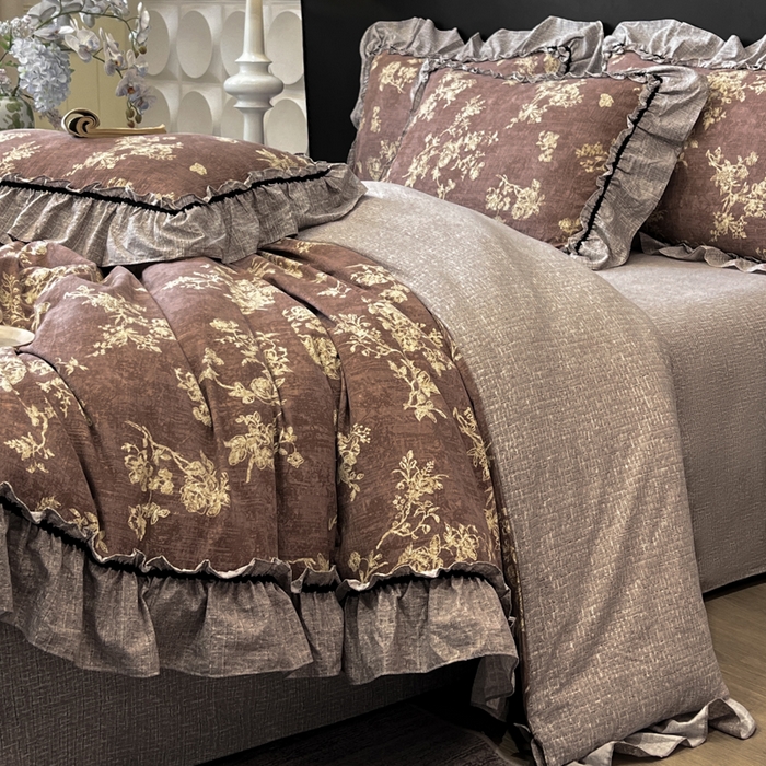 91家纺网 家纺一手货源 找家纺 赛琳 2026新款复古风亚麻原麻花边四件套（有买家秀） 月华绣影