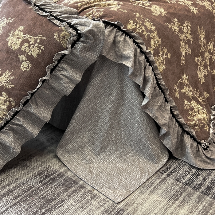 91家纺网 家纺一手货源 找家纺 赛琳 2026新款复古风亚麻原麻花边四件套（有买家秀） 月华绣影