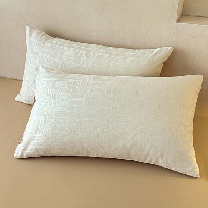 91家纺网 家纺一手货源 找家纺 一加一 2026新款全棉纯棉三层纱色织提花大豆夏被四件套-云棉肌理 幻纤影（米白）