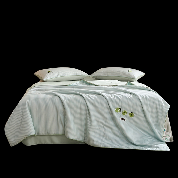 91家纺网 家纺一手货源 找家纺 慕晨 2026新款天丝莱赛尔数码印加绣花高级简奢丝滑丝绸卡通款夏被四件套 球仔