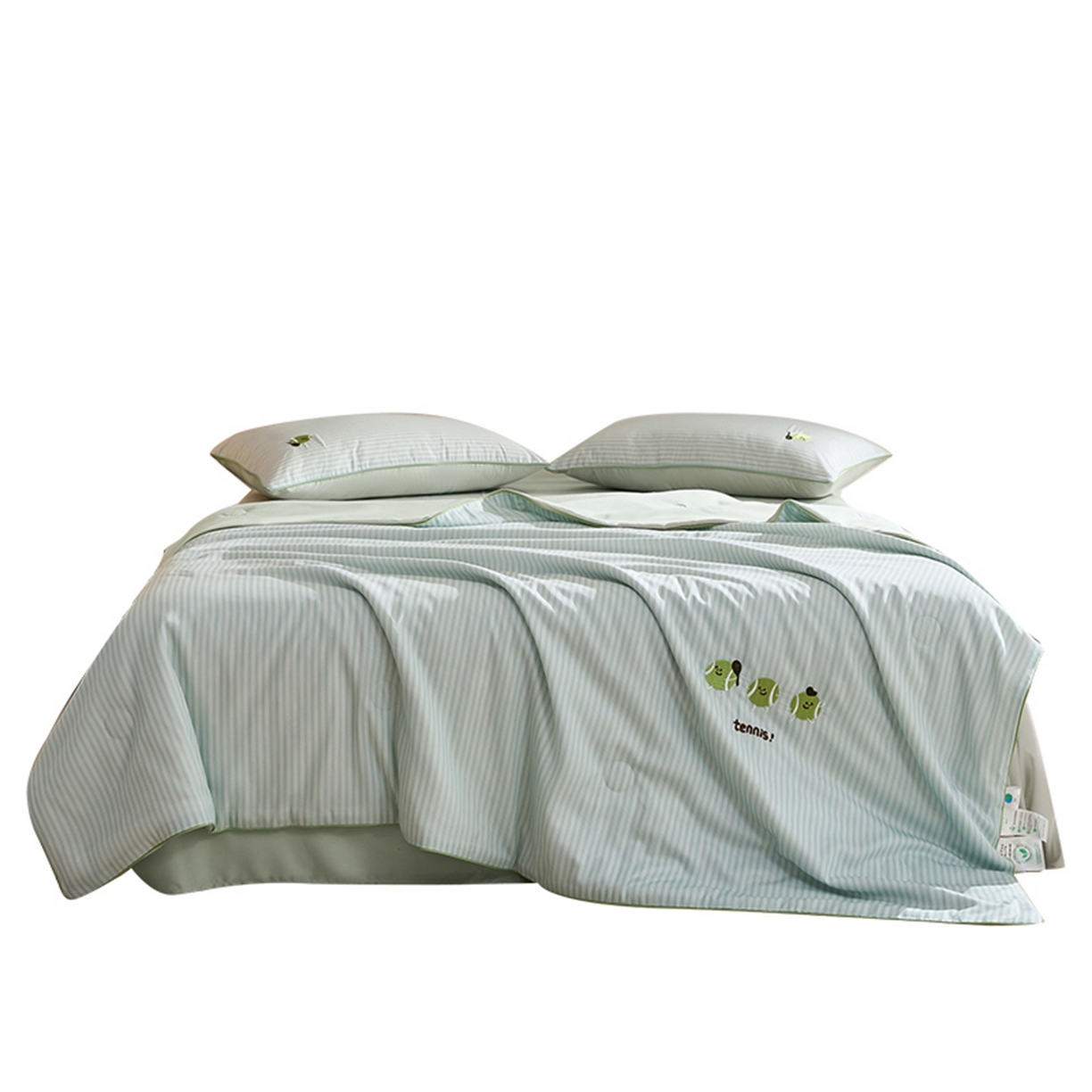 91家纺网 家纺一手货源 找家纺 慕晨 2026新款天丝莱赛尔数码印加绣花高级简奢丝滑丝绸卡通款夏被四件套 球仔