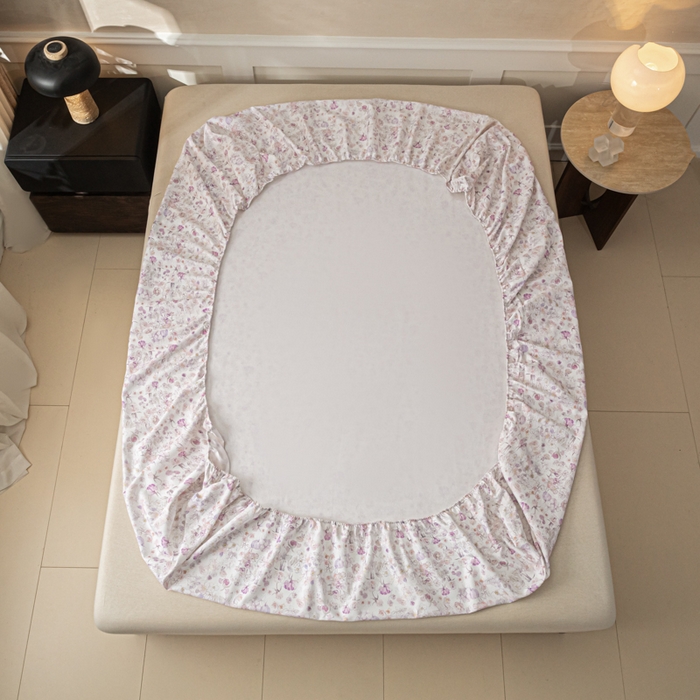 91家纺网 家纺一手货源 找家纺 爱彼家纺 2026新款A类纯棉提花老粗布床笠单件床笠三件套提花床笠-系列一 全棉提花-05柔紫花漾