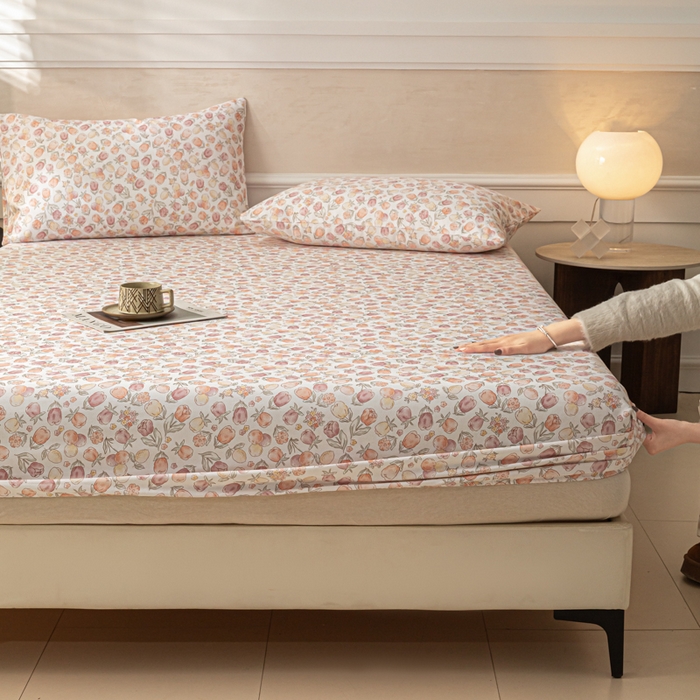 爱彼家纺 2026新款A类纯棉提花老粗布床笠单件床笠三件套提花床笠-系列一 全棉提花-07蜜柚暖粉