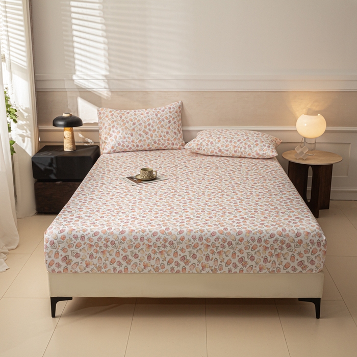 91家纺网 家纺一手货源 找家纺 爱彼家纺 2026新款A类纯棉提花老粗布床笠单件床笠三件套提花床笠-系列一 全棉提花-07蜜柚暖粉