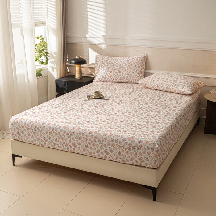 91家纺网 家纺一手货源 找家纺 爱彼家纺 2026新款A类纯棉提花老粗布床笠单件床笠三件套提花床笠-系列一 全棉提花-07蜜柚暖粉