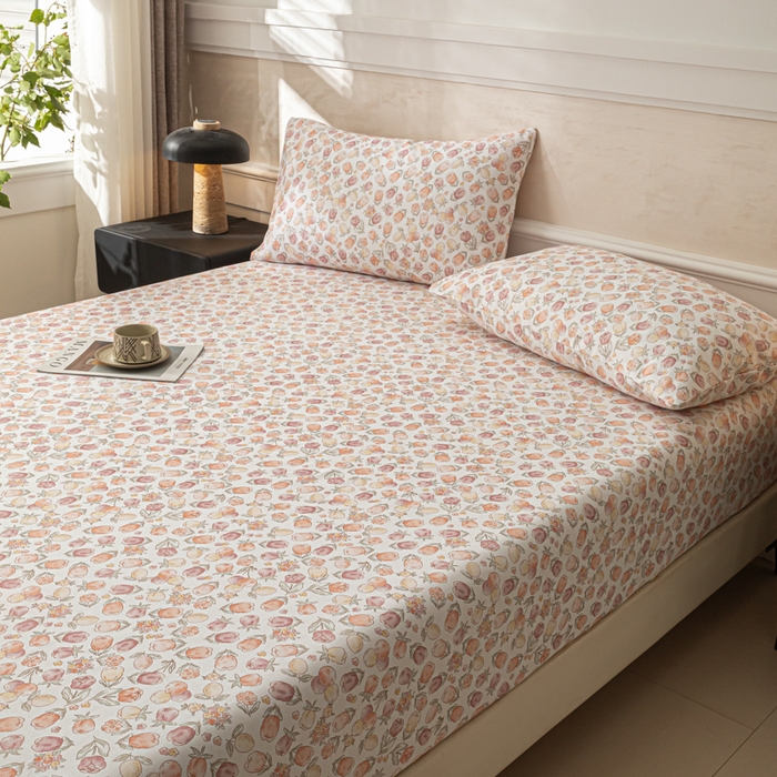 91家纺网 家纺一手货源 找家纺 爱彼家纺 2026新款A类纯棉提花老粗布床笠单件床笠三件套提花床笠-系列一 全棉提花-07蜜柚暖粉