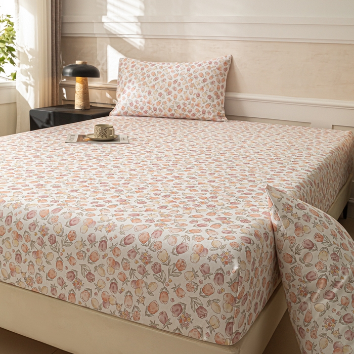 91家纺网 家纺一手货源 找家纺 爱彼家纺 2026新款A类纯棉提花老粗布床笠单件床笠三件套提花床笠-系列一 全棉提花-07蜜柚暖粉