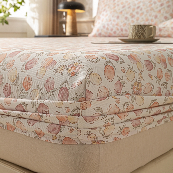 91家纺网 家纺一手货源 找家纺 爱彼家纺 2026新款A类纯棉提花老粗布床笠单件床笠三件套提花床笠-系列一 全棉提花-07蜜柚暖粉