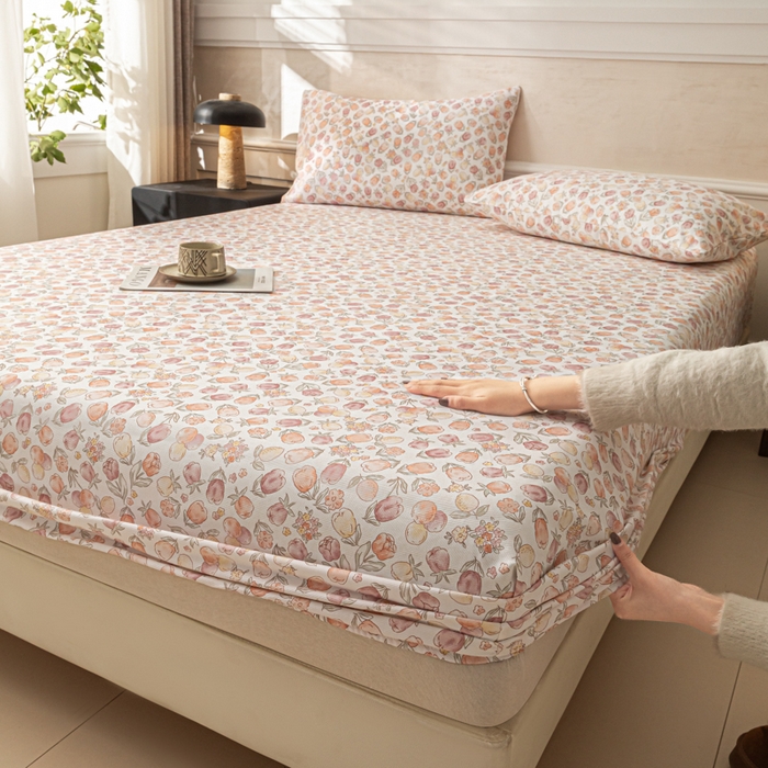 91家纺网 家纺一手货源 找家纺 爱彼家纺 2026新款A类纯棉提花老粗布床笠单件床笠三件套提花床笠-系列一 全棉提花-07蜜柚暖粉