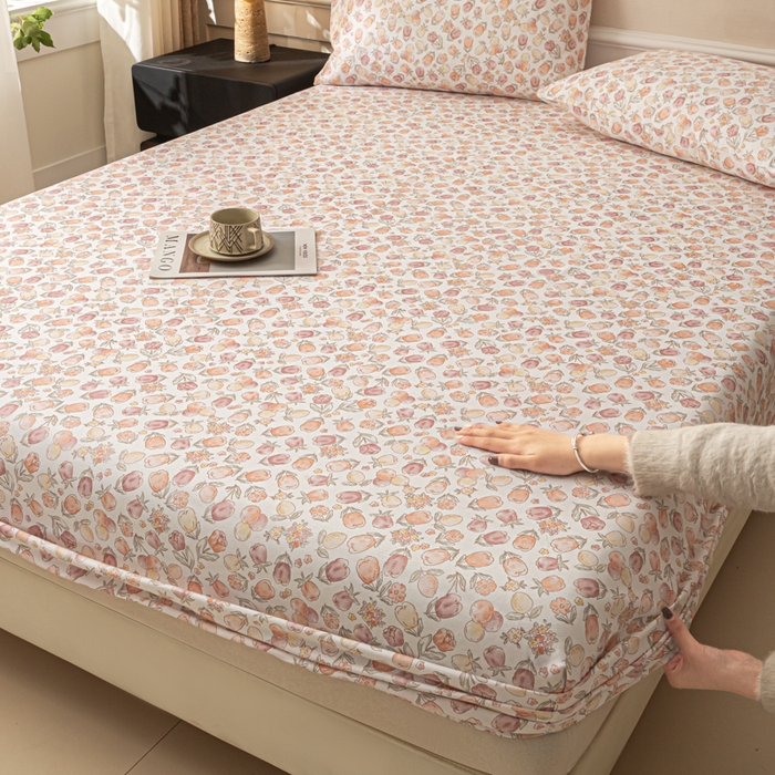 91家纺网 家纺一手货源 找家纺 爱彼家纺 2026新款A类纯棉提花老粗布床笠单件床笠三件套提花床笠-系列一 全棉提花-07蜜柚暖粉