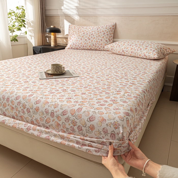 91家纺网 家纺一手货源 找家纺 爱彼家纺 2026新款A类纯棉提花老粗布床笠单件床笠三件套提花床笠-系列一 全棉提花-07蜜柚暖粉