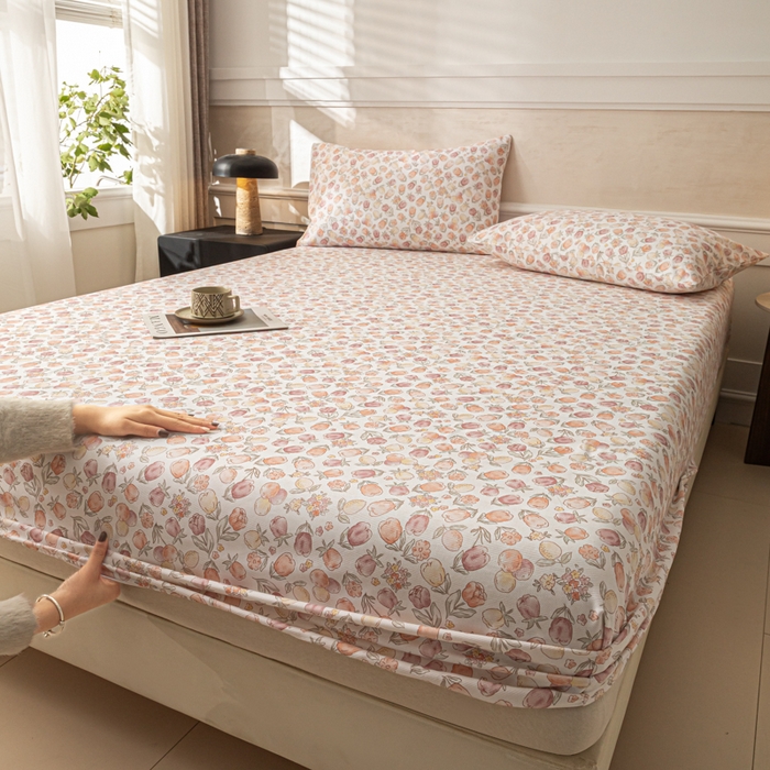 91家纺网 家纺一手货源 找家纺 爱彼家纺 2026新款A类纯棉提花老粗布床笠单件床笠三件套提花床笠-系列一 全棉提花-07蜜柚暖粉