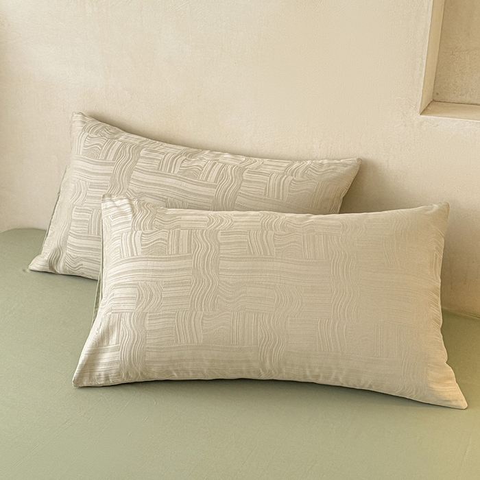 91家纺网 家纺一手货源 找家纺 一加一 2026新款全棉纯棉三层纱色织提花大豆夏被四件套-云棉肌理 幻纤影（浅茶色）