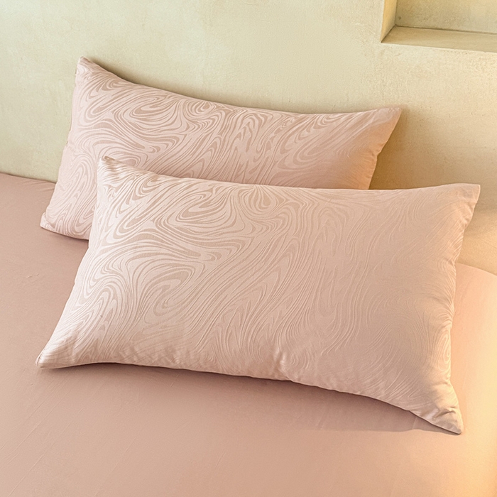 91家纺网 家纺一手货源 找家纺 一加一 2026新款全棉纯棉三层纱色织提花大豆夏被四件套-云棉肌理 凯迪娜（粉金）