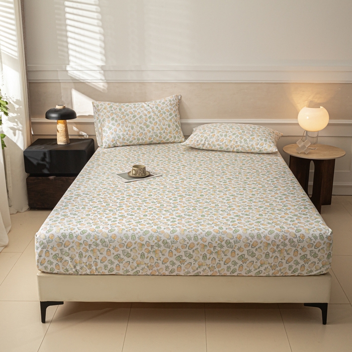 91家纺网 家纺一手货源 找家纺 爱彼家纺 2026新款A类纯棉提花老粗布床笠单件床笠三件套提花床笠-系列一 全棉提花-07蜜柚浅青