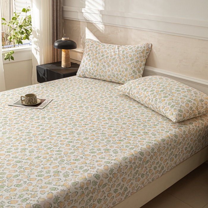 91家纺网 家纺一手货源 找家纺 爱彼家纺 2026新款A类纯棉提花老粗布床笠单件床笠三件套提花床笠-系列一 全棉提花-07蜜柚浅青