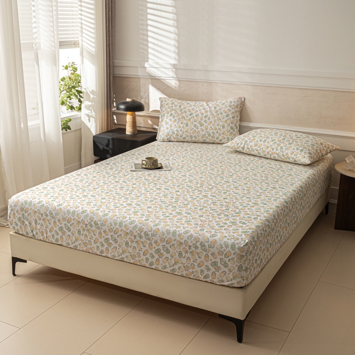 91家纺网 家纺一手货源 找家纺 爱彼家纺 2026新款A类纯棉提花老粗布床笠单件床笠三件套提花床笠-系列一 全棉提花-07蜜柚浅青