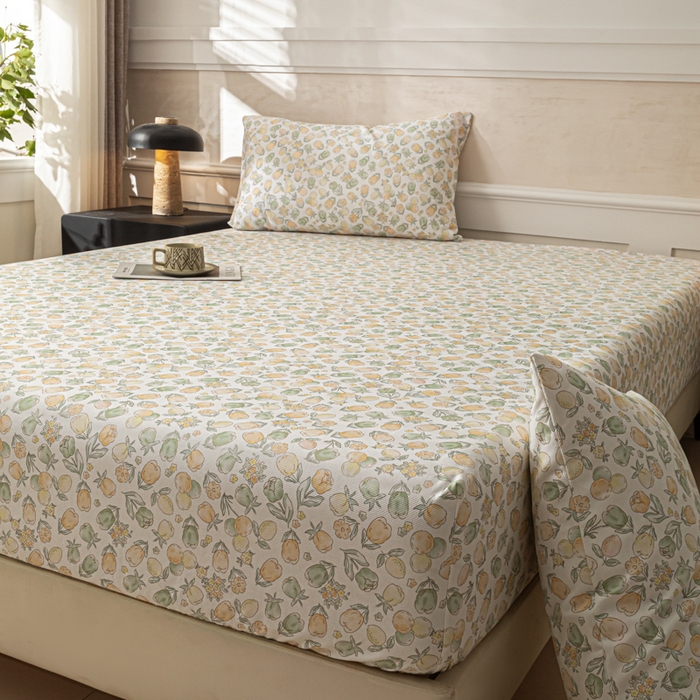 91家纺网 家纺一手货源 找家纺 爱彼家纺 2026新款A类纯棉提花老粗布床笠单件床笠三件套提花床笠-系列一 全棉提花-07蜜柚浅青