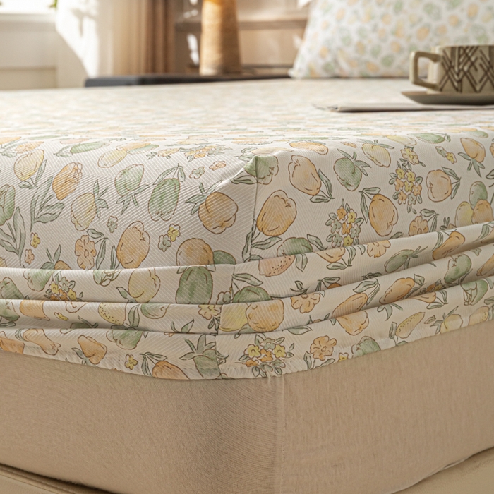 91家纺网 家纺一手货源 找家纺 爱彼家纺 2026新款A类纯棉提花老粗布床笠单件床笠三件套提花床笠-系列一 全棉提花-07蜜柚浅青