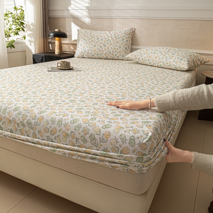 91家纺网 家纺一手货源 找家纺 爱彼家纺 2026新款A类纯棉提花老粗布床笠单件床笠三件套提花床笠-系列一 全棉提花-07蜜柚浅青