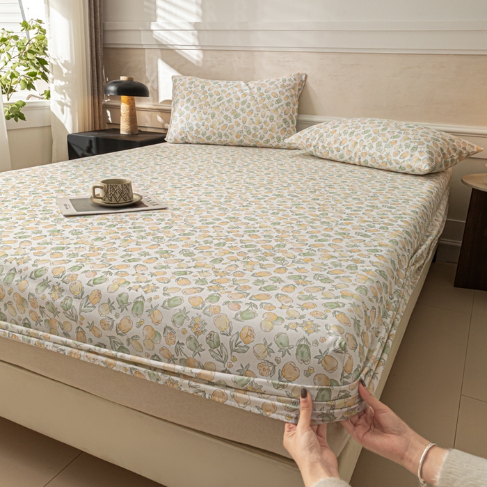 91家纺网 家纺一手货源 找家纺 爱彼家纺 2026新款A类纯棉提花老粗布床笠单件床笠三件套提花床笠-系列一 全棉提花-07蜜柚浅青