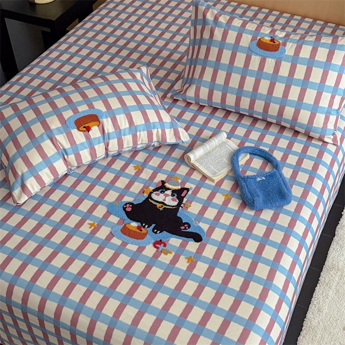 91家纺网 家纺一手货源 找家纺 暖生活 2026春夏新款A类全棉纯棉老粗布床单三件套床单单件 老粗布-黑猫蛋糕