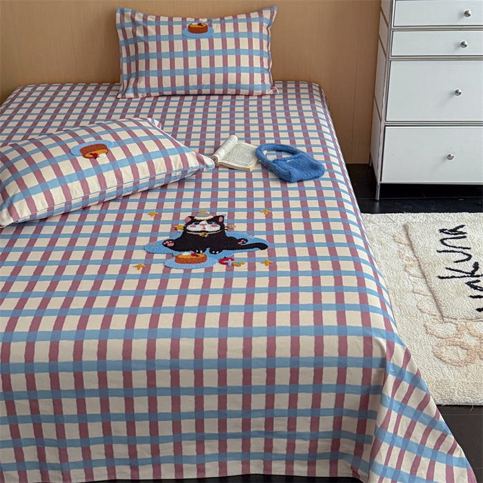 91家纺网 家纺一手货源 找家纺 暖生活 2026春夏新款A类全棉纯棉老粗布床单三件套床单单件 老粗布-黑猫蛋糕