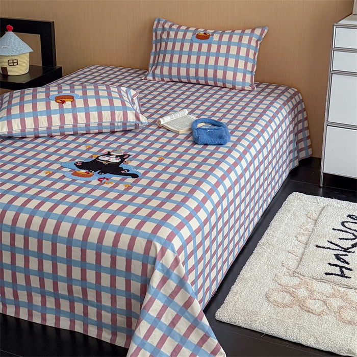 91家纺网 家纺一手货源 找家纺 暖生活 2026春夏新款A类全棉纯棉老粗布床单三件套床单单件 老粗布-黑猫蛋糕