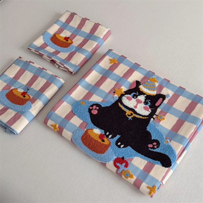 91家纺网 家纺一手货源 找家纺 暖生活 2026春夏新款A类全棉纯棉老粗布床单三件套床单单件 老粗布-黑猫蛋糕