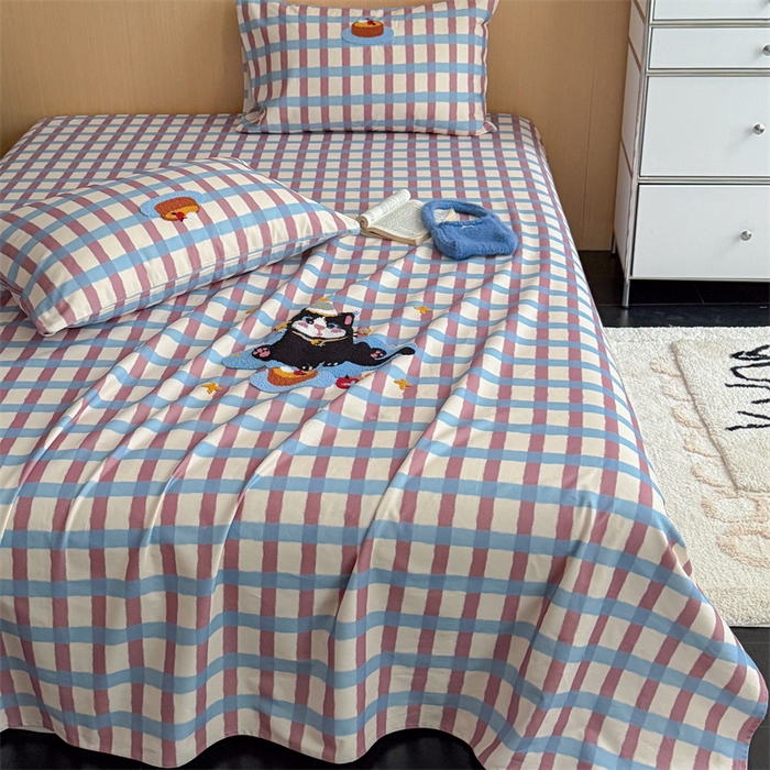 91家纺网 家纺一手货源 找家纺 暖生活 2026春夏新款A类全棉纯棉老粗布床单三件套床单单件 老粗布-黑猫蛋糕