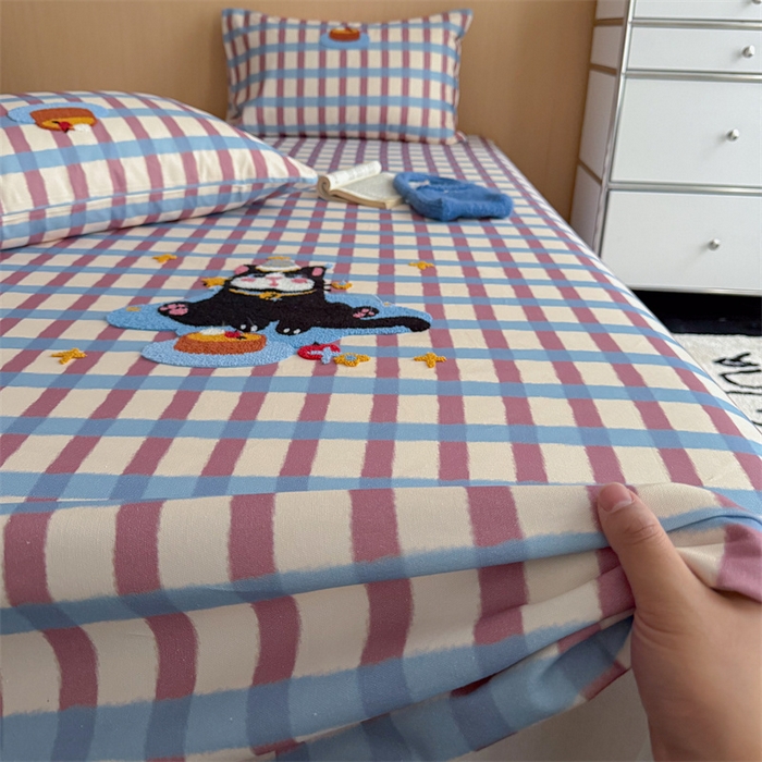 91家纺网 家纺一手货源 找家纺 暖生活 2026春夏新款A类全棉纯棉老粗布床单三件套床单单件 老粗布-黑猫蛋糕