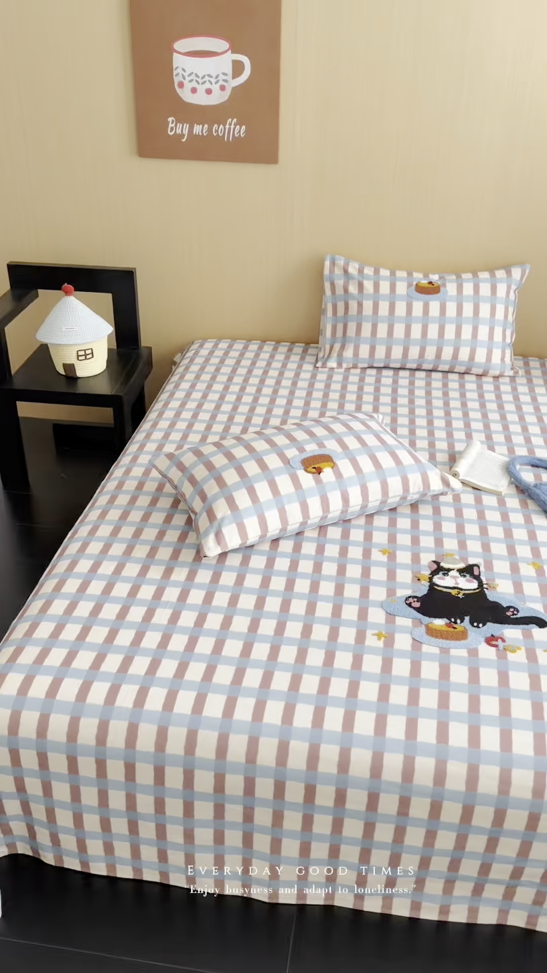 91家纺网 家纺一手货源 找家纺 暖生活 2026春夏新款A类全棉纯棉老粗布床单三件套床单单件 老粗布-黑猫蛋糕