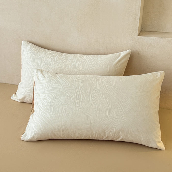 91家纺网 家纺一手货源 找家纺 一加一 2026新款全棉纯棉三层纱色织提花大豆夏被四件套-云棉肌理 凯迪娜（米白）