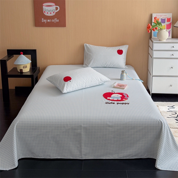 暖生活 2026春夏新款A类全棉纯棉老粗布床单三件套床单单件 老粗布-红苹狗