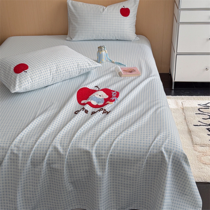 91家纺网 家纺一手货源 找家纺 暖生活 2026春夏新款A类全棉纯棉老粗布床单三件套床单单件 老粗布-红苹狗