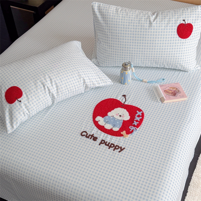 91家纺网 家纺一手货源 找家纺 暖生活 2026春夏新款A类全棉纯棉老粗布床单三件套床单单件 老粗布-红苹狗