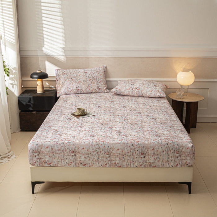 91家纺网 家纺一手货源 找家纺 爱彼家纺 2026新款A类纯棉提花老粗布床笠单件床笠三件套提花床笠-系列一 全棉提花-011花格柔粉