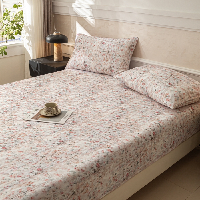 91家纺网 家纺一手货源 找家纺 爱彼家纺 2026新款A类纯棉提花老粗布床笠单件床笠三件套提花床笠-系列一 全棉提花-011花格柔粉