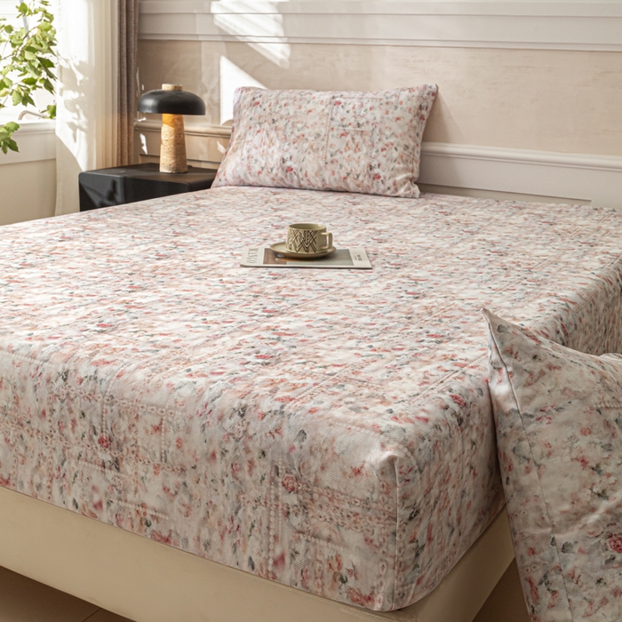 91家纺网 家纺一手货源 找家纺 爱彼家纺 2026新款A类纯棉提花老粗布床笠单件床笠三件套提花床笠-系列一 全棉提花-011花格柔粉