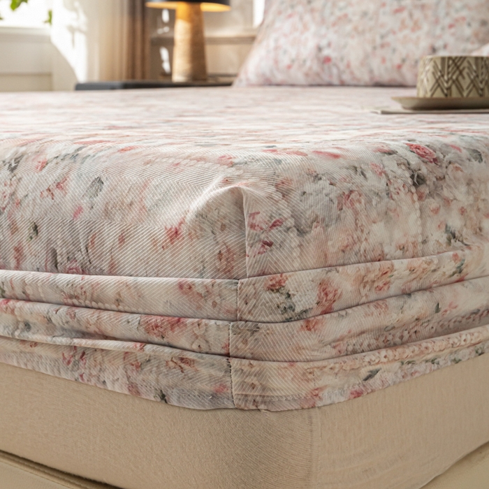 91家纺网 家纺一手货源 找家纺 爱彼家纺 2026新款A类纯棉提花老粗布床笠单件床笠三件套提花床笠-系列一 全棉提花-011花格柔粉