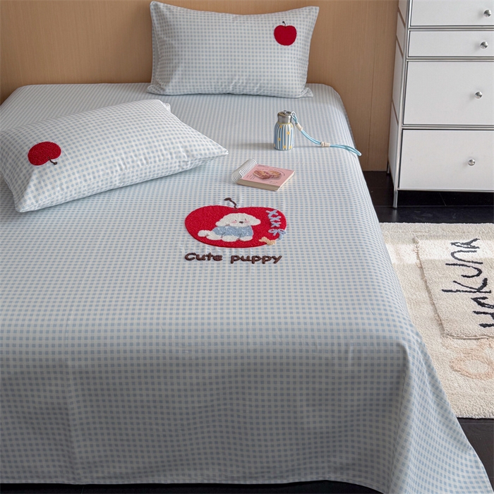 91家纺网 家纺一手货源 找家纺 暖生活 2026春夏新款A类全棉纯棉老粗布床单三件套床单单件 老粗布-红苹狗