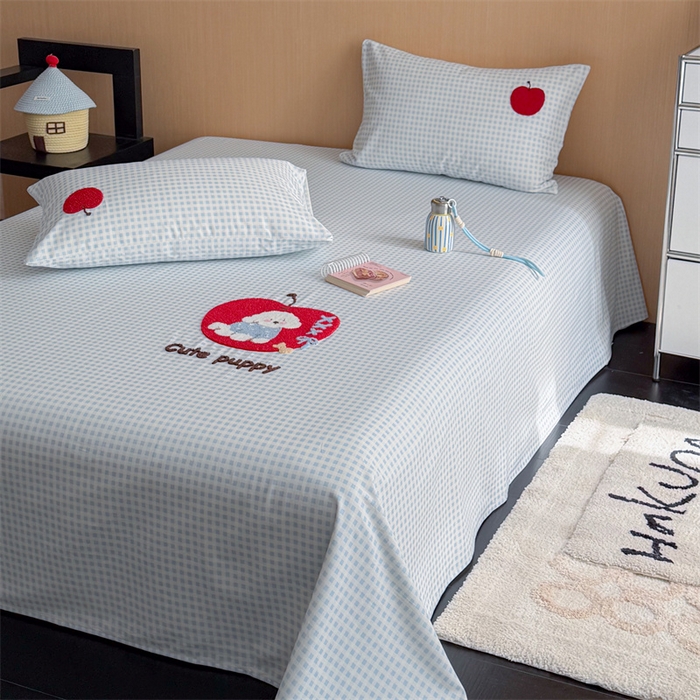 91家纺网 家纺一手货源 找家纺 暖生活 2026春夏新款A类全棉纯棉老粗布床单三件套床单单件 老粗布-红苹狗