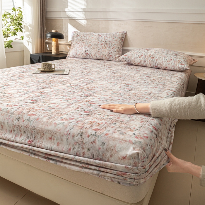 91家纺网 家纺一手货源 找家纺 爱彼家纺 2026新款A类纯棉提花老粗布床笠单件床笠三件套提花床笠-系列一 全棉提花-011花格柔粉