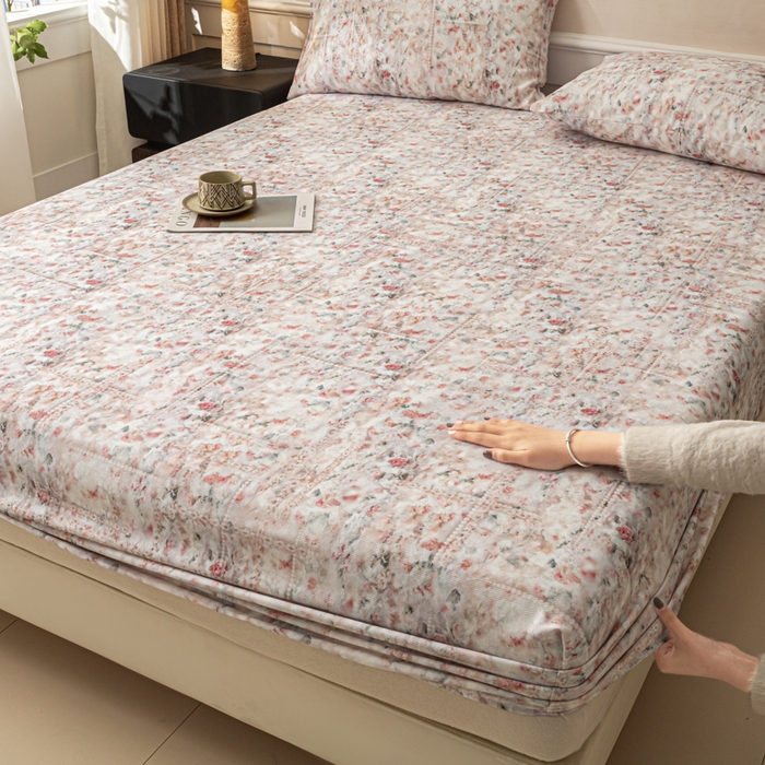 91家纺网 家纺一手货源 找家纺 爱彼家纺 2026新款A类纯棉提花老粗布床笠单件床笠三件套提花床笠-系列一 全棉提花-011花格柔粉